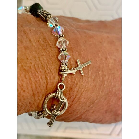 Multi Color Crystal Bracelet with Cross Charm #christian #cross #faith #handmade - Picture 3 of 6